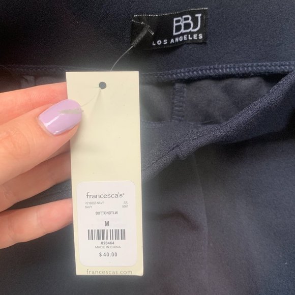 Francesca's Wide Leg Pant with Buttons Navy Blue - Picture 2 of 4